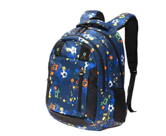 Рюкзак TORBER CLASS X, черно-синий с рисунком 'Мячики', полиэстер, 45 x 32 x 16 см + Пенал в подарок, изображение 2
