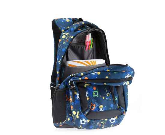 Рюкзак TORBER CLASS X, черно-синий с рисунком 'Мячики', полиэстер, 45 x 32 x 16 см + Пенал в подарок, изображение 4