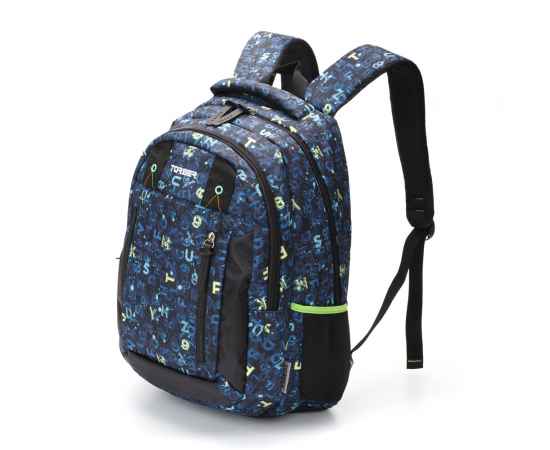Рюкзак TORBER CLASS X, темно-синий с рисунком 'Буквы', полиэстер, 45 x 32 x 16 см + Пенал в подарок!, изображение 2