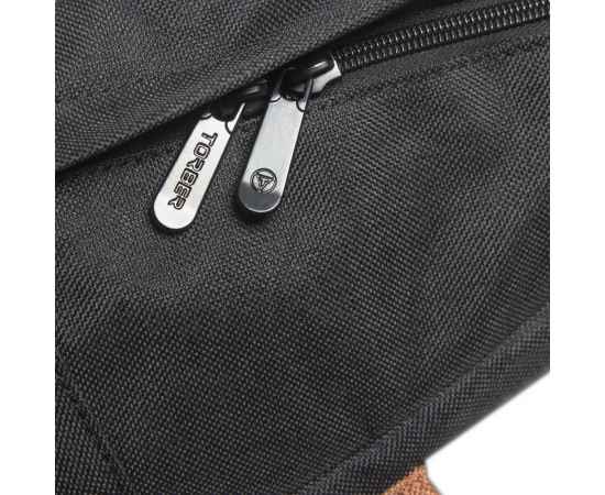 Рюкзак TORBER GRAFFI, черный с карманом коричневого цвета, полиэстер меланж, 42 х 29 x 19 см, изображение 8