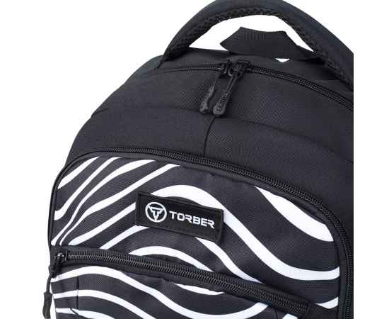 Рюкзак TORBER CLASS X, черный с принтом 'Зебра', 46 x 32 x 18 см+ Мешок для сменной обуви в подарок!, изображение 11