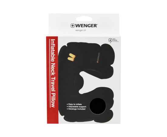 Подушка для самолёта WENGER, надувная, чёрная, флис, беруши в комплекте, изображение 4