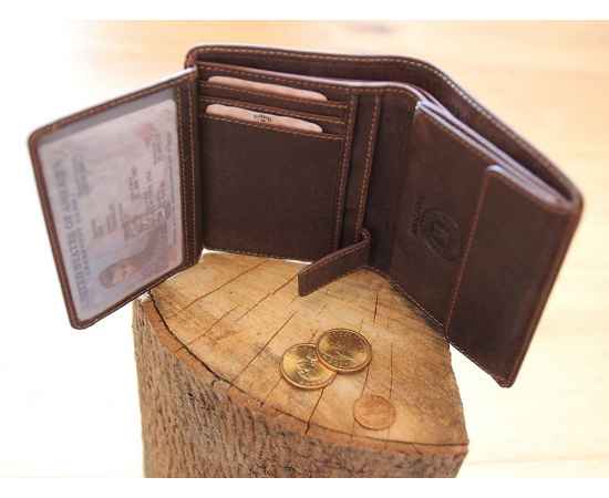 Бумажник KLONDIKE «Don», натуральная кожа в темно-коричневом цвете, 9,5 х 12 см, изображение 10