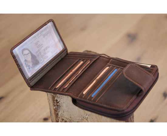 Бумажник женский KLONDIKE «Wendy», натуральная кожа в темно-коричневом цвете, 10 х 13,5 см, изображение 10