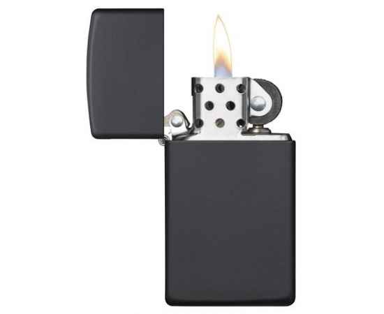 Зажигалка ZIPPO Slim® с покрытием Black Matte, латунь/сталь, чёрная, матовая, 29x10x60 мм, изображение 4