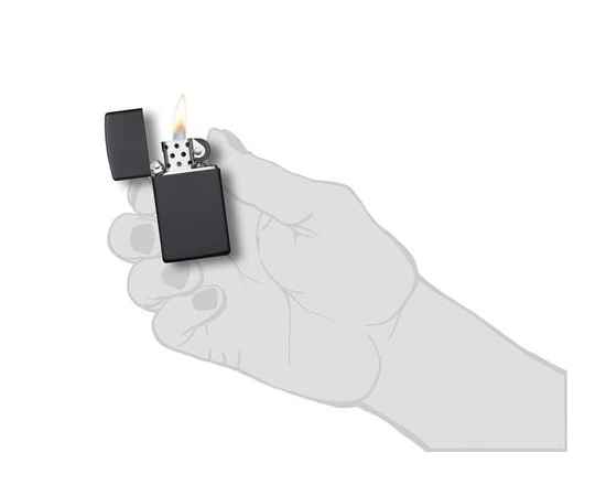 Зажигалка ZIPPO Slim® с покрытием Black Matte, латунь/сталь, чёрная, матовая, 29x10x60 мм, изображение 2