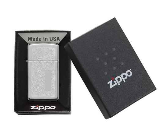 Зажигалка ZIPPO Slim® Venetian® с покрытием High Polish Chrome, латунь/сталь, 29x10x60 мм, изображение 3