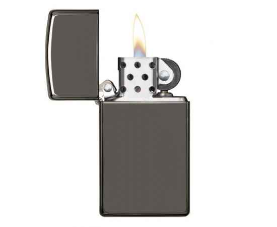 Зажигалка ZIPPO Slim® с покрытием Black Ice ®, латунь/сталь, чёрная, глянцевая, 29x10x60 мм, изображение 3