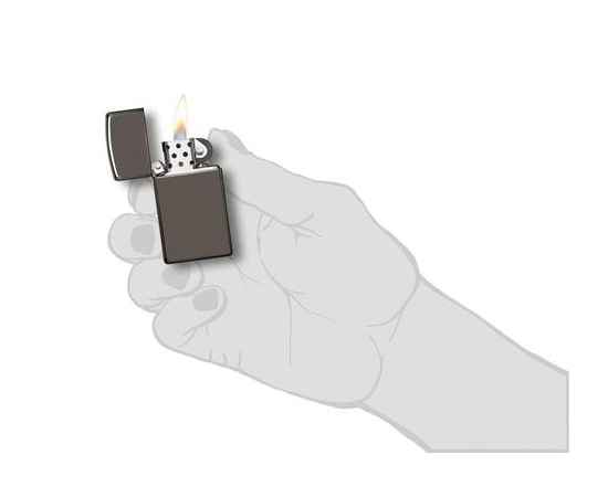 Зажигалка ZIPPO Slim® с покрытием Black Ice ®, латунь/сталь, чёрная, глянцевая, 29x10x60 мм, изображение 2