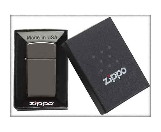 Зажигалка ZIPPO Slim® с покрытием Black Ice ®, латунь/сталь, чёрная, глянцевая, 29x10x60 мм, изображение 4