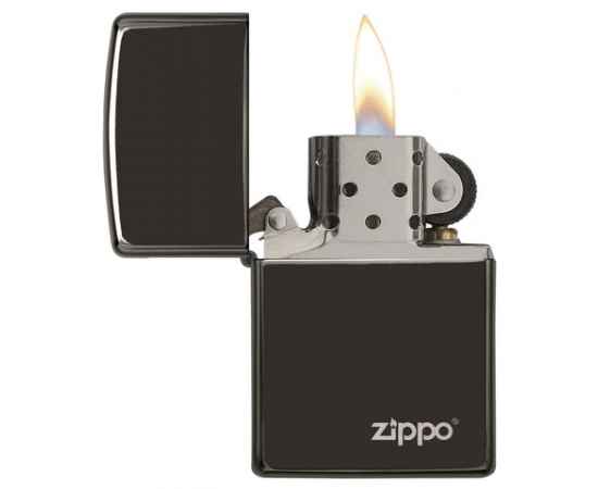 Зажигалка ZIPPO Classic с покрытием Ebony™, латунь/сталь, чёрная с логотипом, глянцевая, 38x13x57 мм, изображение 3