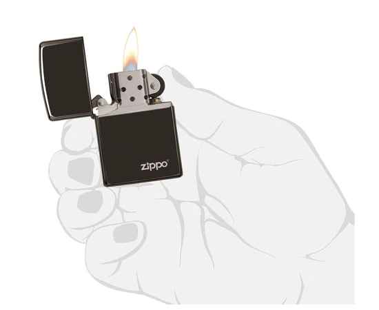 Зажигалка ZIPPO Classic с покрытием Ebony™, латунь/сталь, чёрная с логотипом, глянцевая, 38x13x57 мм, изображение 4
