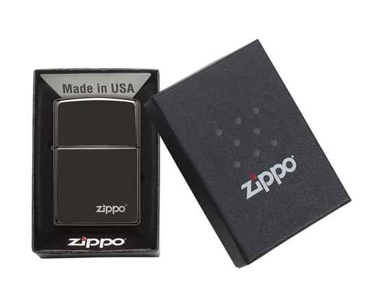 Зажигалка ZIPPO Classic с покрытием Ebony™, латунь/сталь, чёрная с логотипом, глянцевая, 38x13x57 мм, изображение 2