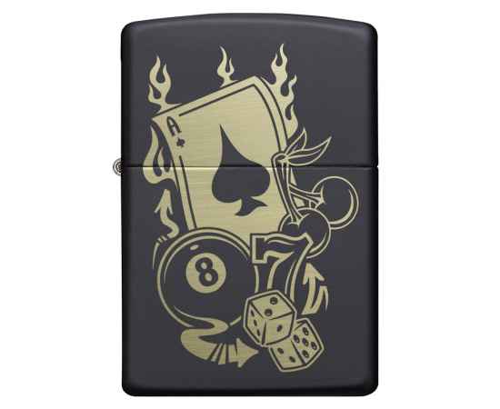 Зажигалка ZIPPO Gambling Design с покрытием Black Matte, латунь/сталь, чёрная, матовая, 38x13x57 мм, изображение 2