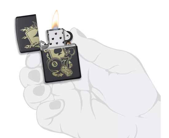 Зажигалка ZIPPO Gambling Design с покрытием Black Matte, латунь/сталь, чёрная, матовая, 38x13x57 мм, изображение 5