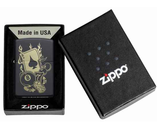 Зажигалка ZIPPO Gambling Design с покрытием Black Matte, латунь/сталь, чёрная, матовая, 38x13x57 мм, изображение 6