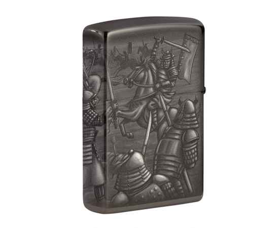 Зажигалка ZIPPO Knight Fight с покрытием High Polish Black, латунь/сталь, чёрная, 38x13x57 мм, изображение 2