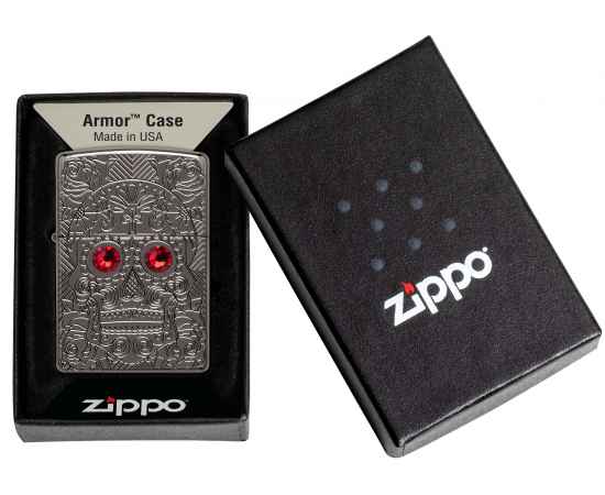 Зажигалка ZIPPO Armor™ Crystal с покрытием High Polish Black Ice®, латунь/сталь, чёрная, 38x13x57 мм, изображение 6