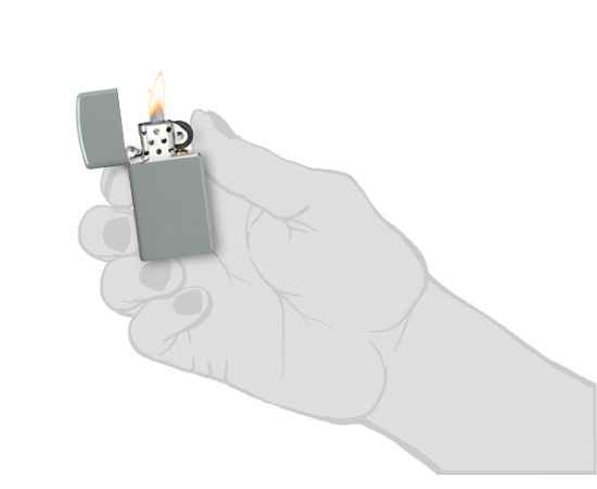 Зажигалка ZIPPO Slim® с покрытием Flat Grey, латунь/сталь, серая, глянцевая, 29x10x60 мм, изображение 5