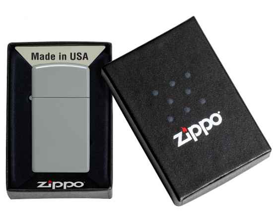 Зажигалка ZIPPO Slim® с покрытием Flat Grey, латунь/сталь, серая, глянцевая, 29x10x60 мм, изображение 6