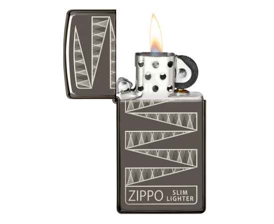 Зажигалка 65th Anniversary Zippo Slim® с покрытием Black Ice®, латунь/сталь, чёрная, 29x10x60 мм, изображение 3