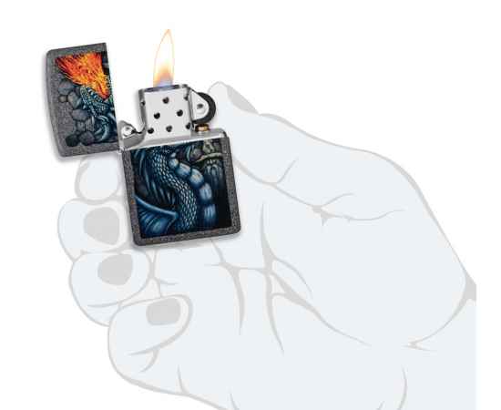 Зажигалка ZIPPO Fiery Dragon с покрытием Iron Stone, латунь/сталь, серая, матовая, 38x13x57 мм, изображение 5
