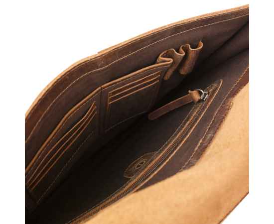 Портфель KLONDIKE Native, натуральная кожа в коричневом цвете, 40 х 11 х 31 см, изображение 4