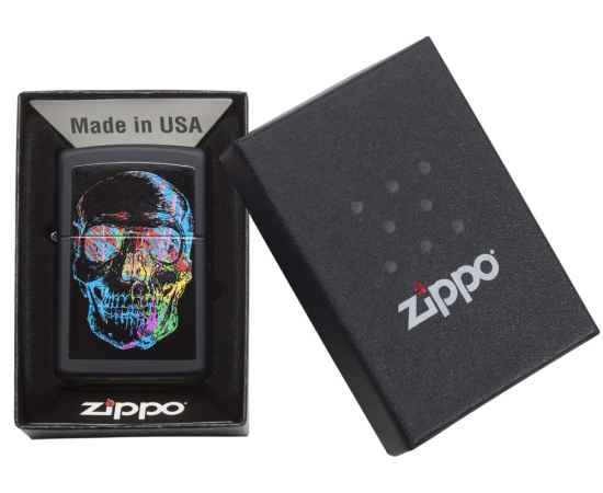Зажигалка ZIPPO Skull Design с покрытием Black Matte, латунь/сталь, черная, 38x13x57 мм, изображение 6