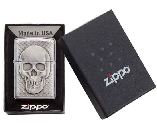 Зажигалка ZIPPO Skull Design с покрытием Brushed Chrome, латунь/сталь, серебристая, 38x13x57 мм, изображение 6