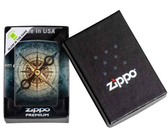 Зажигалка ZIPPO Compass Ghost с покрытием Glow In The Dark Green, латунь/сталь, черная, 38x13x57 мм, изображение 6