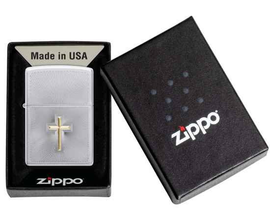 Зажигалка ZIPPO Cross Design с покрытием Satin Chrome, латунь/сталь, серебристая, 38x13x57 мм, изображение 6