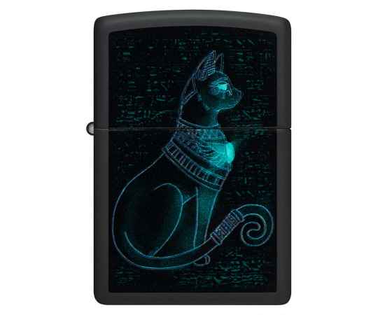 Зажигалка ZIPPO Spiritual Cat с покрытием Black Light, латунь/сталь, черная, матовая 38x13x57 мм, изображение 2