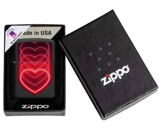Зажигалка ZIPPO Hearts Design с покрытием Black Light, латунь/сталь, черная, матовая, 38x13x57 мм, изображение 6