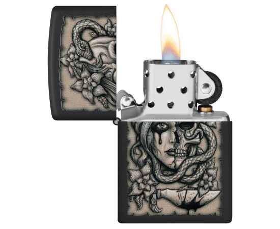 Зажигалка ZIPPO Gory Tattoo с покрытием Black Matte, латунь/сталь, черная, матовая, 38x13x57 мм, изображение 3
