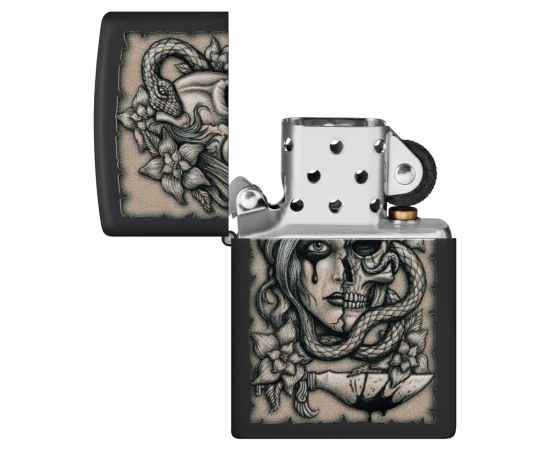 Зажигалка ZIPPO Gory Tattoo с покрытием Black Matte, латунь/сталь, черная, матовая, 38x13x57 мм, изображение 4
