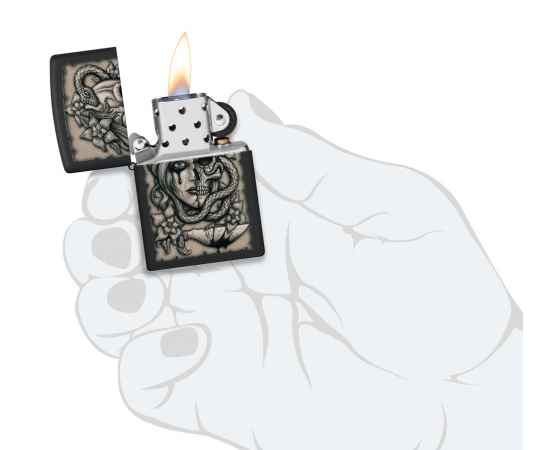 Зажигалка ZIPPO Gory Tattoo с покрытием Black Matte, латунь/сталь, черная, матовая, 38x13x57 мм, изображение 5