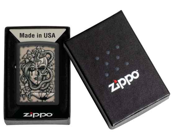 Зажигалка ZIPPO Gory Tattoo с покрытием Black Matte, латунь/сталь, черная, матовая, 38x13x57 мм, изображение 6