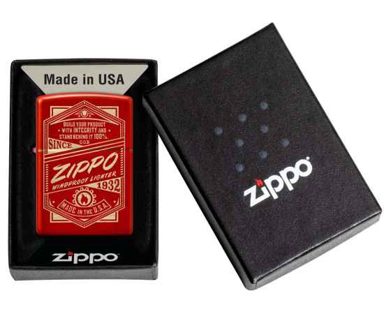 Зажигалка ZIPPO Classic с покрытием Metallic Red, латунь/сталь, красная, 38x13x57 мм, изображение 6