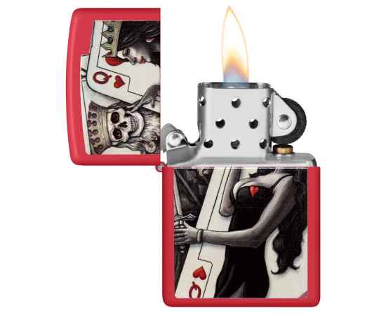 Зажигалка ZIPPO Skull King Queen Beauty с покрытием Red Matte, латунь/сталь, красная, 38x13x57 мм, изображение 3