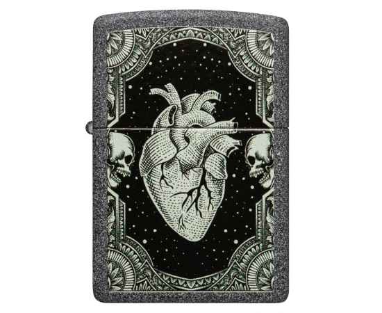 Зажигалка ZIPPO Heart Design с покрытием Iron Stone, латунь/сталь, серая, 38x13x57 мм, изображение 2