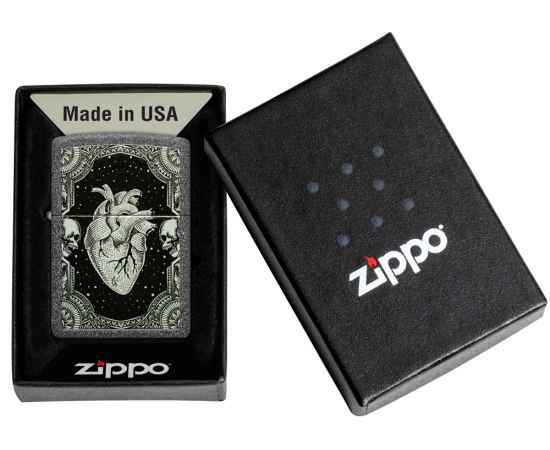 Зажигалка ZIPPO Heart Design с покрытием Iron Stone, латунь/сталь, серая, 38x13x57 мм, изображение 6