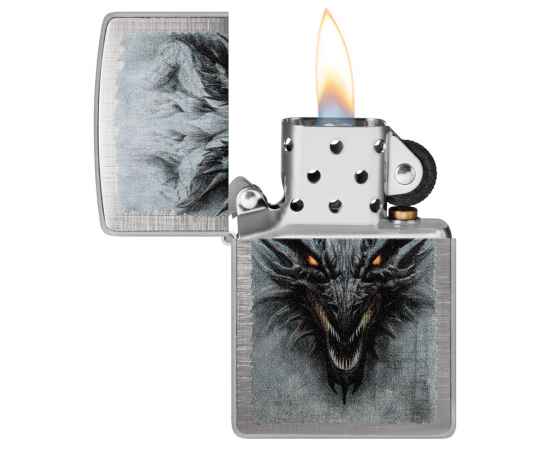 Зажигалка ZIPPO Dragon Design с покрытием Linen Weave, латунь/сталь, серебристая, 38x13x57 мм, изображение 3