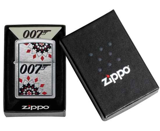Зажигалка ZIPPO James Bond™ с покрытием Brushed Chrome, латунь/сталь, серебристая, 38x13x57 мм, изображение 6