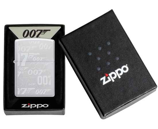 Зажигалка ZIPPO James Bond™ с покрытием Satin Chrome, латунь/сталь, серебристая, 38x13x57 мм, изображение 6