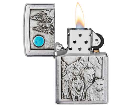 Зажигалка ZIPPO Wolf Design с покрытием Brushed Chrome, латунь/сталь, серебристая, 38x13x57 мм, изображение 3