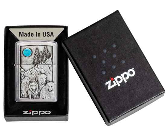 Зажигалка ZIPPO Wolf Design с покрытием Brushed Chrome, латунь/сталь, серебристая, 38x13x57 мм, изображение 6