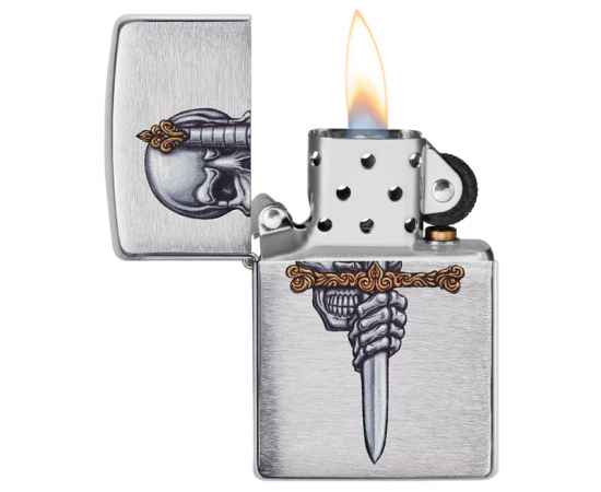 Зажигалка ZIPPO Sword Skull Desig с покрытием Brushed Chrome, латунь/сталь, серебристая, 38x13x57 мм, изображение 3