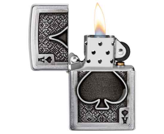 Зажигалка ZIPPO Ace Of Spades с покрытием Brushed Chrome, латунь/сталь, серебристая, 38x13x57 мм, изображение 3