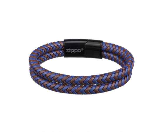 Браслет ZIPPO Braided Leather Bracelet, чёрный/коричневый/синий, плетёная кожа/сталь, 20 см, изображение 2