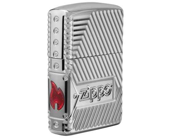 Зажигалка ZIPPO Armor® с покрытием High Polish Chrome, латунь/сталь, серебристая, 38x13x57 мм, изображение 2
